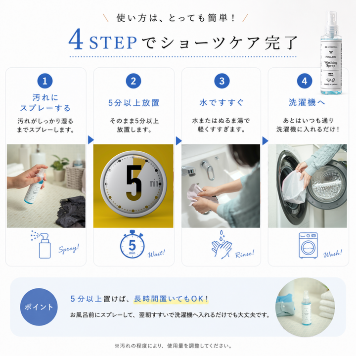 【経血・おりもの用洗剤】FOLLISSI Washing Spray｜つけ置き不要・無香料・中性 酵素配合