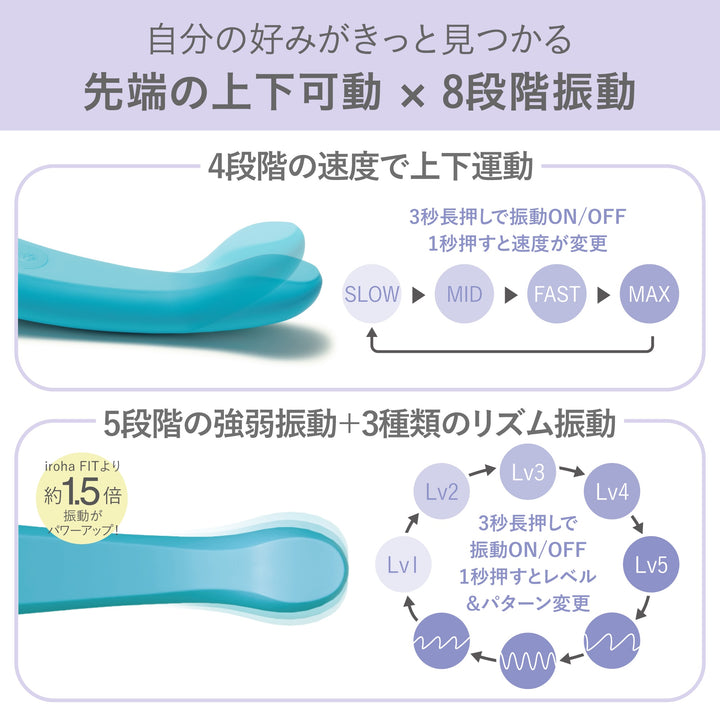 iroha FIT+ AONAMI<br>ロングフォルムプレジャーアイテム<br>深部フィット・しなり構造 やさしい刺激 やわらかシリコン・2フォルム設計<br>